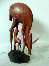 VNG solid Wood hand carved Antelope Mother and Calf, DEER Doe feeding FAWN,46 cm picture
