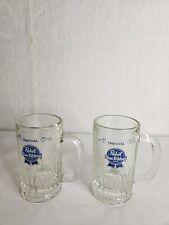 2 Classic 1960s PABST BLUE RIBBON 5½ inch heavy glass beer mugs Tavern Trove picture