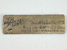 Racine Sattley Co. Wagons Carriages Metal Makers Name Plate Farm Advertising VTG picture