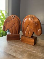 VINTAGE Wooden 🐴 Horse Head Equestrian Bookends Library Mid Century MCM Haiti picture