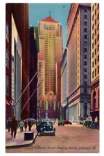 VINTAGE CHICAGO IL LASALLE STREET LOOKING SOUTH LINEN POSTCARD 070221  picture