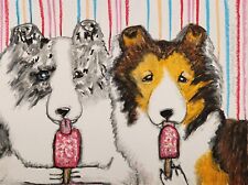 SHELTIE licking popsicle Art Print Signed by Artist KSams 8x10 Shetland Sheepdog picture