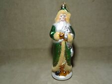 VINTAGE OWC WOODLAND FATHER SANTA WITH RACCOON DEER MERCURY GLASS 6” X 2” ORNAME picture