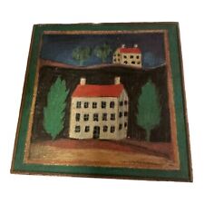 Vintage Hand Painted Americana Wooden Box Country Side Houses With Red Roof Farm picture