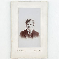 Precious Young Boy CDV Photo c1885 Racine Wisconsin Child Antique Card WI A1653 picture