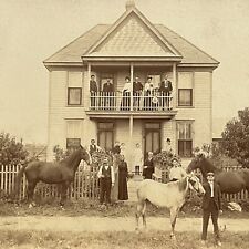 Antique Cabinet Card Great Group Photograph Beautiful House Horses Dog ID Ruck picture