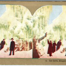 c1899 Niagara Falls Ice Cave Stereo Card Frozen Winter Men 3D Litho Photo V12 picture