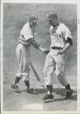 1955 Press Photo Jim Greengrass of the Phillies greeted by batboy Kenny Bush picture