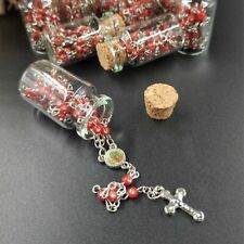 12 Rosary in Glass Bible Cross Red Beads CATHOLIC Mary Crucifix Necklace Bottle picture