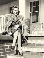 AYA Photograph Pretty Lady Beautiful Woman Posing On Porch Steps 1940-50's Smile picture