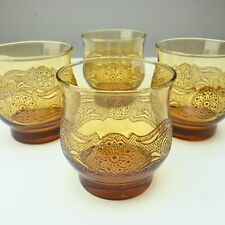 4 x Libbey Americana Juice Rocks Glasses Amber Embossed Vintage 3.5