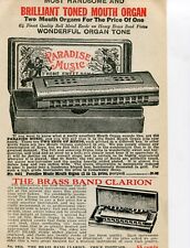 1926 small Print Ad of Paradise Music & CH Weiss Brass Band Clarion Harmonica  picture