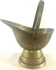 Vintage Miniature Brass Coal Bucket Etched Scuttle Bucket Incense Burner MCM picture