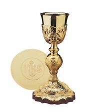 Orthodox Gold Plate Brass Coronation IHS Chalice and Paten Set With Case 6 In picture