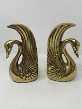 Vintage Solid Brass Swan Bookends 