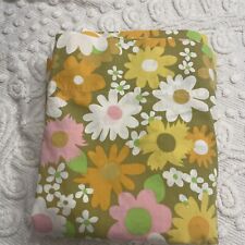 Vintage Floral Flat Sheet, Full Flower Power Mod 70’s, Retro Material  picture