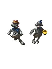 Two English Vintage Pewter Clown Figurine Red Nose Bow Tie Dog On A Leash picture
