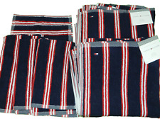 NEW Tommy Hilfiger Blue Red White Striped Embroidered Logo Towel Set 100% Cotton picture