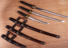 3Pcs T10 Steel Clay Temper Tachi Daisho Japanese Samurai Katana Sword Real Hamon picture