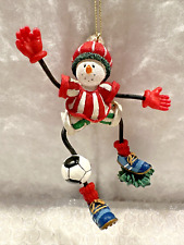 Vintage Snowman Soccer Player Christmas Ornament with Poseable Arms & Legs 4.5