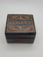 Vintage Hand Carved Wood Small Trinket Jewelry Box Souvenir of Haiti picture
