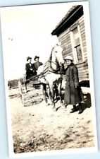 Vintage Photo 1930s, Woman & 2 Men On Horse & Carriage 4.5x2.25, Black & White picture