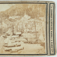 Amalfi Coast Ship Boats Stereoview c1870 Antique Italian Italy Sommer IT B1719 picture