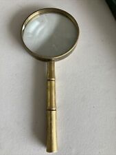 Vintage Solid Brass Handheld Magnifying Glass 3”x7”