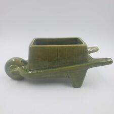 Vintage Haeger Pottery Avocado Green Wheelbarrow Planter #342 4