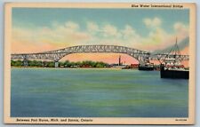 Blue Water International Bridge Port Huron Michigan Sarnia Linen Postcard J1G picture