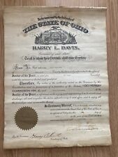 1921 Ohio Governor I Harry L. Davis certificate  picture