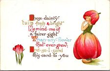 Spring Postcard Girl Dressed as a Tulip Flower Wearing Wooden Shoes Poem picture