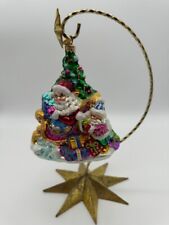 Christopher Radko Trim A Tree-O Santa Sleigh Double Sided Glass Ornament w/Stand picture