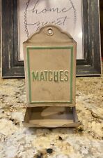 Antique Kitchen Tin Metal Match Box Holder Wall Mount Beige & Green Color picture