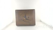 ANTIQUE ST MORITZ OLIVE WOOD STAMP TRINKET BOX WITH INLAY SWALLOW BIRD SOUVENIR picture
