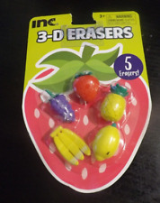 NEW 5 pack 3-D fruit erasers banana grapes pineapple lemon strawberry picture