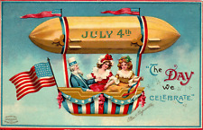Clapsaddle Uncle Sam Blimp Airship 4th Of July Patriotic Postcard American Flag picture