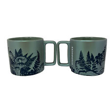 Starbucks Fall 2022 Mint Green Mushroom Fern Shimmer Ceramic 12 oz Mug 2ct NEW picture