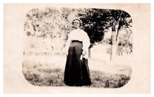 Vintage Real Picture Early 1900's Postcard Young Lady Outside In Yard RPPC U-41 picture