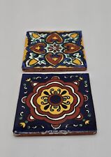 Pair Of Southwestern Tiles Trivet For Hot Pans 4in X 4in Goid Condition Floral picture