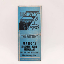 Vintage Bobtail Matchcover Mano's Spaghetti House Restaurant Harrisburg Pennsylv picture