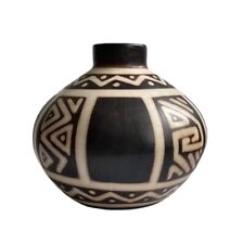 Vintage Handmade Peru Chulicanas Pottery Vase Geometric Designs Signed picture