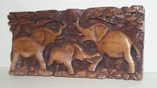 Beautiful Art Crafted Decor Embossed Solid Wood Wall Hanging Plaque of Elephants picture