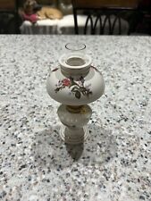 Vintage Oil Lamp Lantern Small Hurricane White Gold Red Roses Ceramic Glass picture
