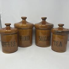 Vintage Mid Century Ceramic  Canister Set w/Lids Brown Holiday Designs Mushroom picture