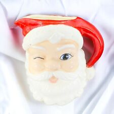 Vintage Winking Santa Claus Pitcher Carafe Textured Hat Hand Painted VTG READ picture