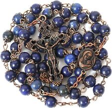 8mm Vintage Design Rosary Natural Stone Beads Necklace Holy Soil Medal picture
