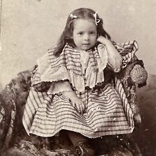 Antique Cabinet Card Photograph Adorable Little Girl Plaid Dress Phillips WI picture