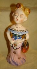 Vtg LADY WOMAN Victory Rolls Hairdo Occupied Japan Ceramic Figurine Cartoon Pink picture