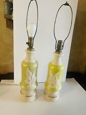 1930s Aladdin Alacite Table Lamps Chartreuse and Cream Lily of the Valley(2) picture
